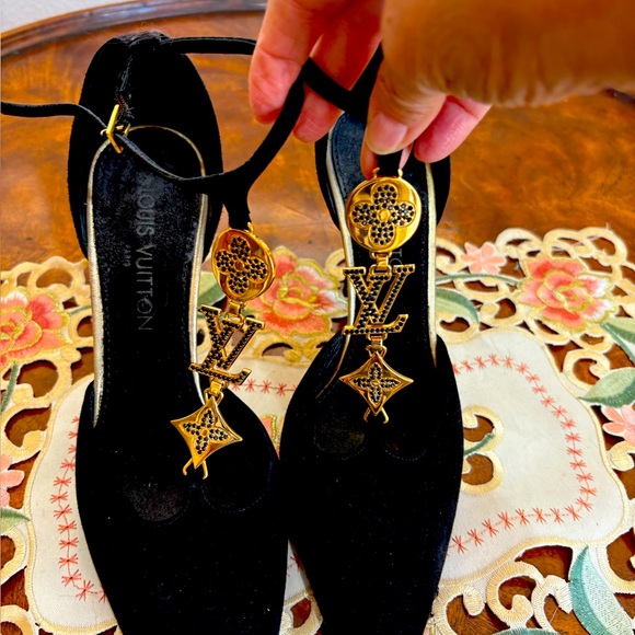 Louis Vuitton Black Heels with Gold Accents - Picture 1 of 5